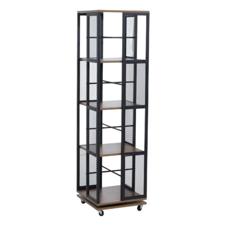 Bücherregal Standregal Drehregal Rollen Metall Industrial 147x40x40cm braun
