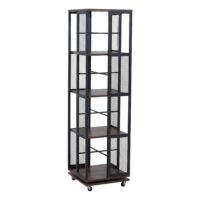 Bücherregal Standregal Drehregal Rollen Metall Industrial 147x40x40cm dunkelbraun