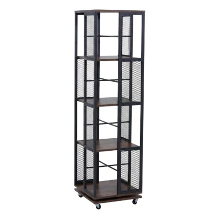 Bücherregal Standregal Drehregal Rollen Metall Industrial 147x40x40cm dunkelbraun