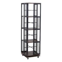 Bücherregal Standregal Drehregal Rollen Metall Industrial 147x40x40cm dunkelbraun