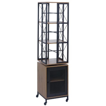 Bücherregal Standregal Drehregal Rollen Tür Metall Industrial 162x40x42cm braun