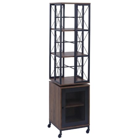 Bücherregal Standregal Drehregal Rollen Tür Metall Industrial 162x40x42cm dunkelbraun