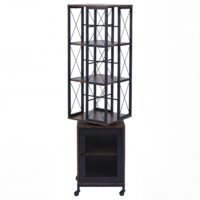 Bücherregal Standregal Drehregal Rollen Tür Metall Industrial 162x40x42cm dunkelbraun