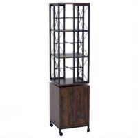 Bücherregal Standregal Drehregal Rollen Tür Metall Industrial 162x40x42cm dunkelbraun