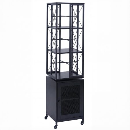 Bücherregal Standregal Drehregal Rollen Tür Metall Industrial 162x40x42cm schwarz