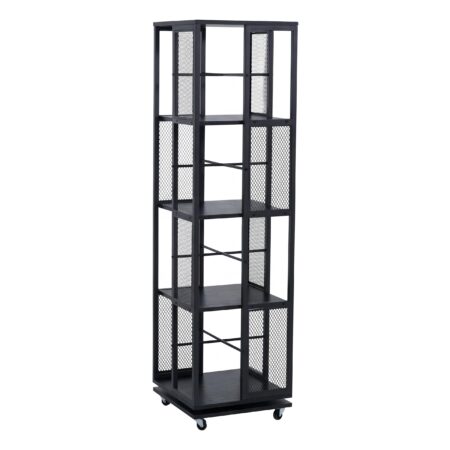 Bücherregal Standregal Drehregal Rollen Metall Industrial 147x40x40cm schwarz