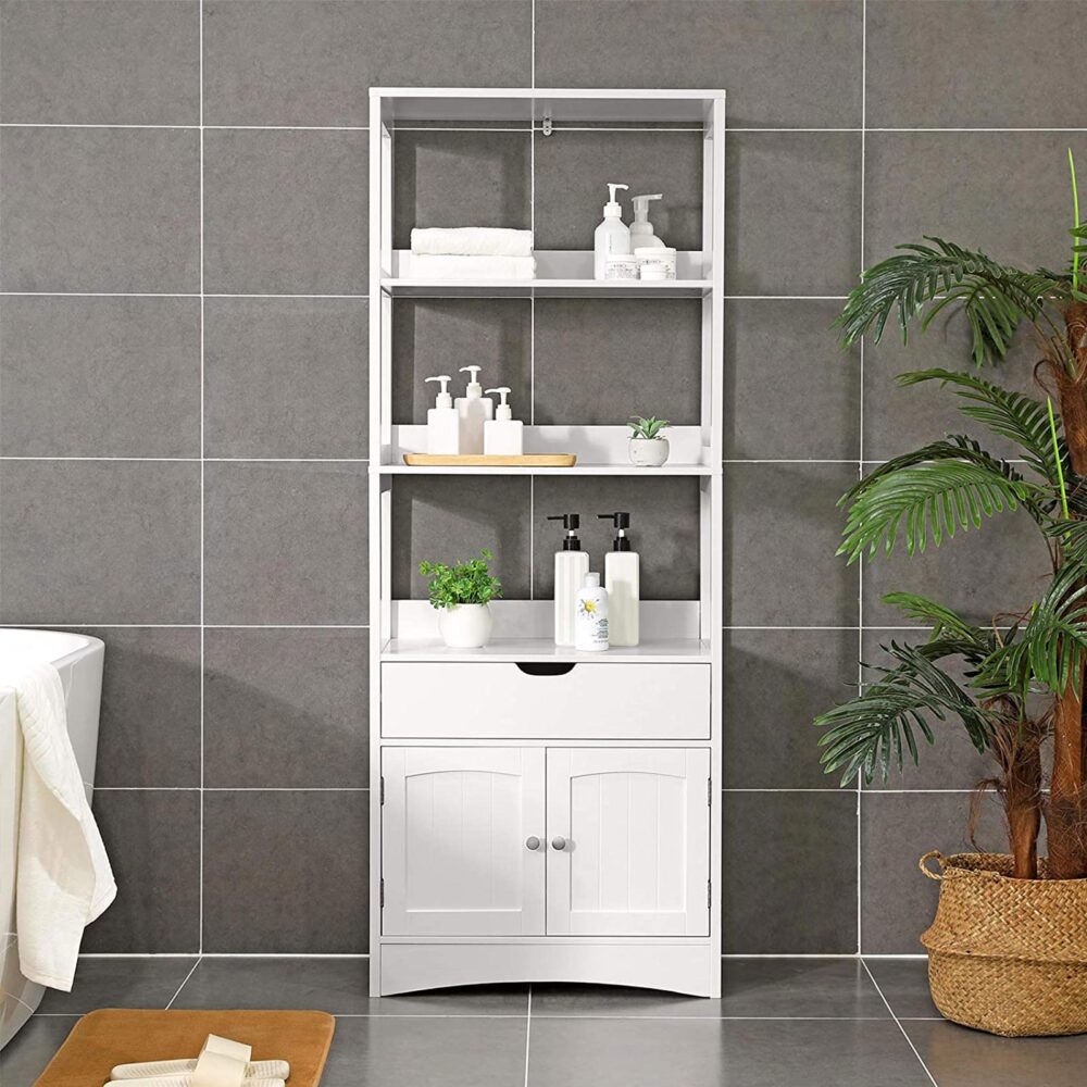 Hochschrank-Bücherregal mit offenen Regalen, modernes Design.