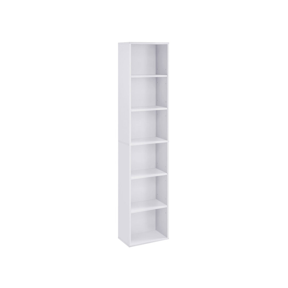 Weißes Bücherregal Luso mit sechs Fächern, praktisch und stilvoll.