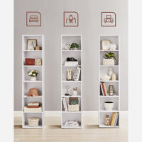 Weißes Bücherregal Luso mit sechs Fächern, praktisch und stilvoll.