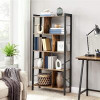 Vintage-Bücherregal mit fünf Ablagen, rustikales Design für stilvolle Wohnräume.