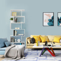 Bücherregal Raumteiler freistehend 6 Ebenen Holz Weiss