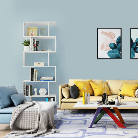 Bücherregal Raumteiler freistehend 6 Ebenen Holz Weiss