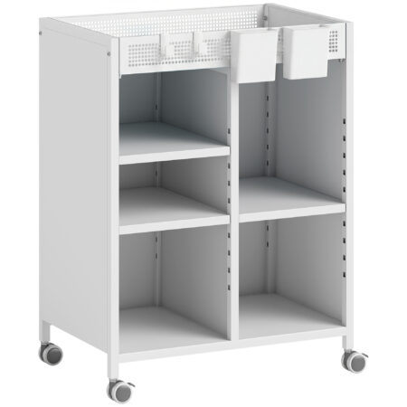 Bücherregal auf Rollen verstellbar für Wohnzimmer Büro weiss
