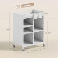 Bücherregal auf Rollen verstellbar für Wohnzimmer Büro weiss