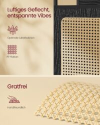 Sechsstöckiges Standregal mit dekorativer Rattan-Tür für stilvolle Aufbewahrung.