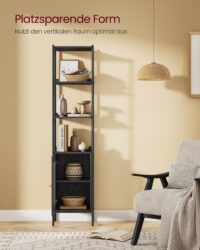 Sechsstöckiges Standregal mit dekorativer Rattan-Tür für stilvolle Aufbewahrung.