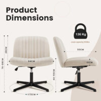 Illustration der Abmessungen eines modernen Bürostuhls ohne Armlehnen. Die Breite des Sitzes beträgt 64 cm, die Tiefe 50 cm, die Höhe der Rückenlehne 48 cm. Die Sitzhöhe ist zwischen 44-56 cm verstellbar, während die Gesamthöhe zwischen 76-88 cm liegt. Das sternförmige Metallfußkreuz hat einen Durchmesser von 72 cm. Die maximale Belastbarkeit des Stuhls beträgt 136 kg (300 lbs).