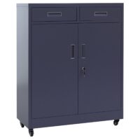 Abschließbarer Büroschrank aus Metall dunkelgrau mit Rollen