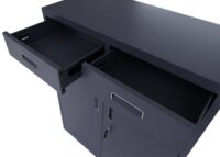 Abschließbarer Büroschrank aus Metall dunkelgrau mit Rollen