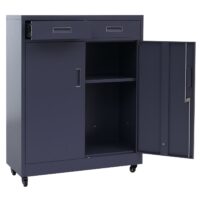 Abschließbarer Büroschrank aus Metall dunkelgrau mit Rollen
