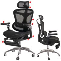 Ergonomischer Bürostuhl schwarz mit Lordosenstütze und 6D Armlehnen
