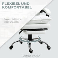 Bürostuhl mit Fussstütze & ultrabequeme Rückenlehne Weiss - Ergonomischer Bürostuhl mit Fussstütze, für maximalen Komfort.