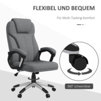 Ein grauer Bürostuhl, höhenverstellbar, ergonomisch und mit Wippfunktion.