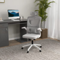 Bürostuhl ergonomisch höhenverstellbar mit Kopfstütze grau