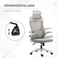 Bürostuhl ergonomisch höhenverstellbar mit Kopfstütze grau