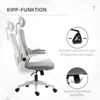 Bürostuhl ergonomisch höhenverstellbar mit Kopfstütze grau