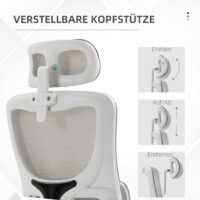 Bürostuhl ergonomisch höhenverstellbar mit Kopfstütze grau