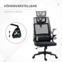 Bürostuhl ergonomisch höhenverstellbar mit Kopfstütze schwarz