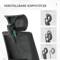Bürostuhl ergonomisch höhenverstellbar mit Kopfstütze schwarz