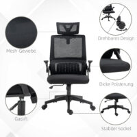 Bürostuhl ergonomisch höhenverstellbar mit Kopfstütze schwarz