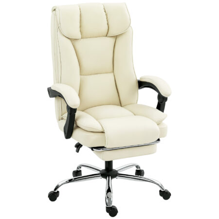 Bürostuhl ergonomisch mit Fussstütze Kunstleder beige schwarz