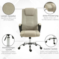 Bürostuhl höhenverstellbar mit Wippfunktion Leinenoptik beige