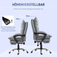 Bürostuhl Liegefunktion ergonomisch mit Fussstütze Hellgrau – Produktfoto zeigt modernes Design, hochwertige Materialien und funktionale Eigenschaften ideal für Wohn- oder Arbeitsbereiche. Perfekt als Einrichtungsinspiration oder zur Produktpräsentation in einem Onlineshop.