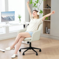 Bürostuhl Schminkstuhl mit Stoffbezug für Schlafzimmer beige