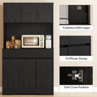 Buffetschrank mit Arbeitsplatte und Regalen schwarz