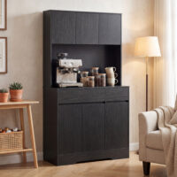 Buffetschrank mit Arbeitsplatte und Regalen schwarz
