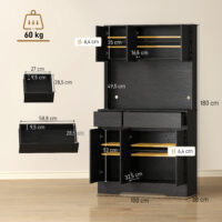 Buffetschrank mit Arbeitsplatte und Regalen schwarz