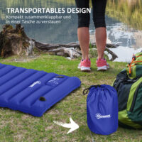Camping Isomatte wasserabweisend, bis 120 kg, mit Fusspumpe, Farbe Blau.