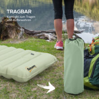 Camping Isomatte wasserabweisend, bis 80 kg, mit Fusspumpe, Farbe Grün.