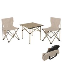 Camping Set faltbarer Tisch und 2 Klappstühle aus Metall weiß