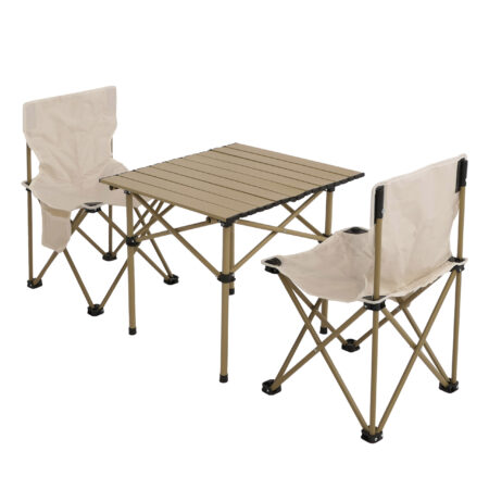 Camping Set faltbarer Tisch und 2 Klappstühle aus Metall weiß