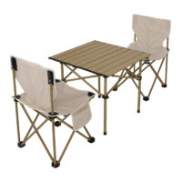 Camping Set faltbarer Tisch und 2 Klappstühle aus Metall weiß