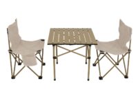 Camping Set faltbarer Tisch und 2 Klappstühle aus Metall weiß