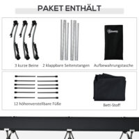 Campingbett klappbar aus Aluminium, bis 150 kg belastbar, leicht & stabil.