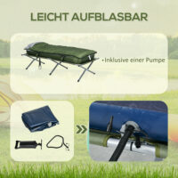 Campingbett klappbar mit Kopfkissen, 120 kg Tragkraft, Farbe Grün.
