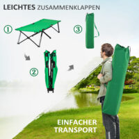 Campingbett klappbar mit Seitentasche, kompakt, Farbe Grün-Schwarz.